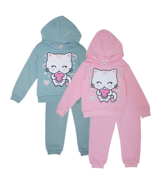 GIRLS PINK Kitty Cat Love Screen Hooded Pull Over Jogset-8691502