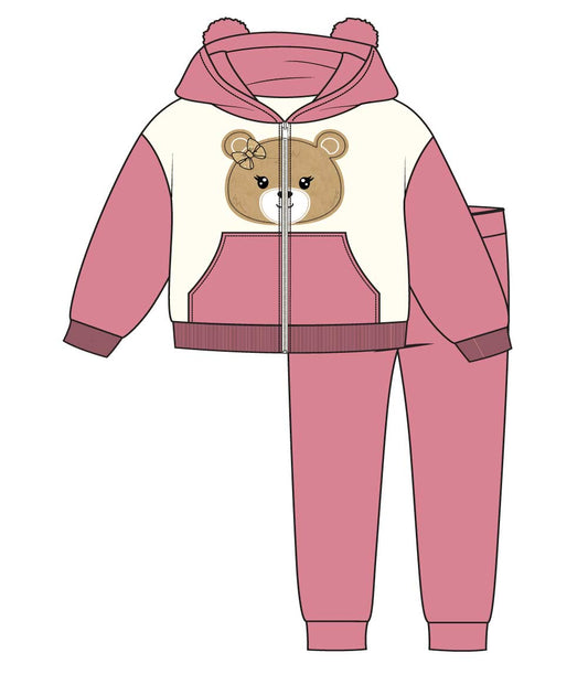 GIRLS PINK Bear Applique Fleece Zip Front Hood W Ears-8694402