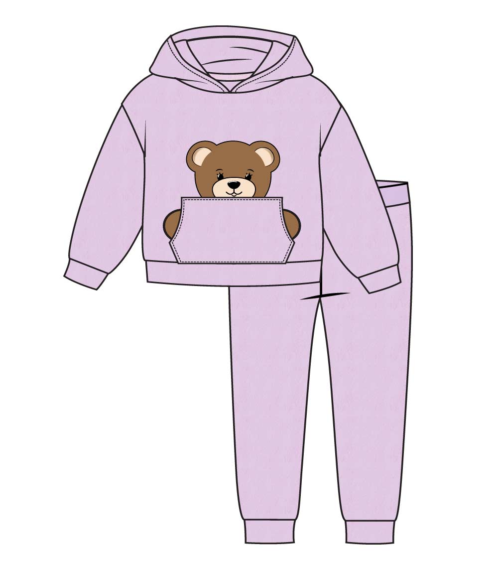 GIRLS PINK Teddy Bear Applique Hoodie Woobie Jog Set-8694727