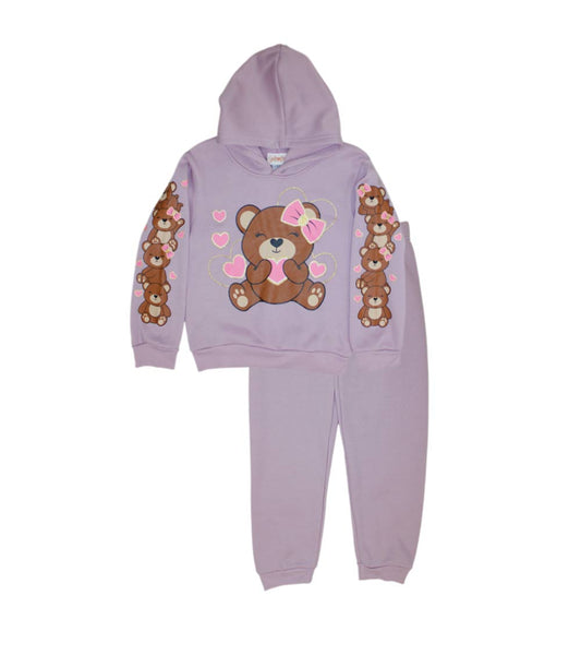 Conjunto deportivo con capucha y estampado de perro rosa para niña - 8618102