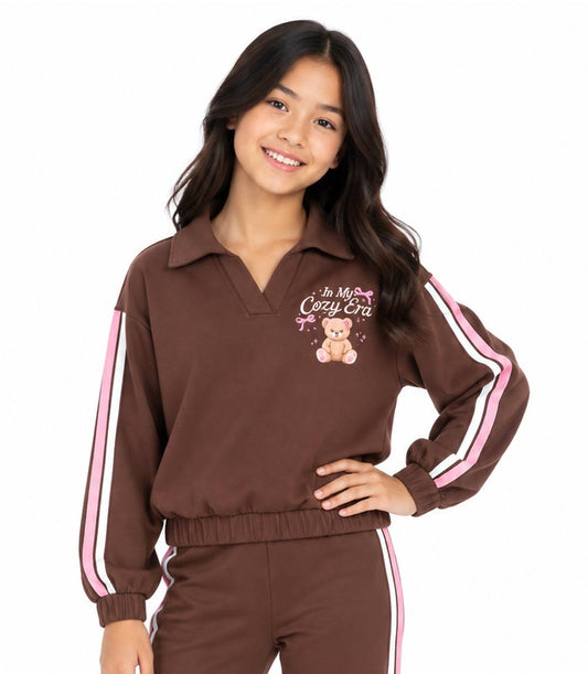 Girls Pink V-Neck Collar Top w Embro on Chest and Flared Pants – 8698827