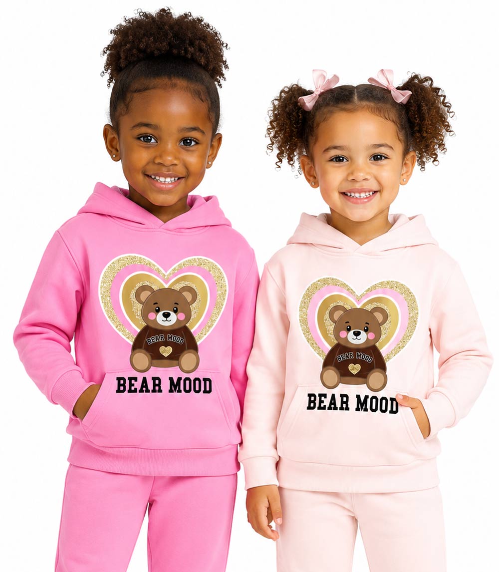 Girls Pink Bear Mood w Heart Screen Pull On Hoodie & Jogger Set – 8699002