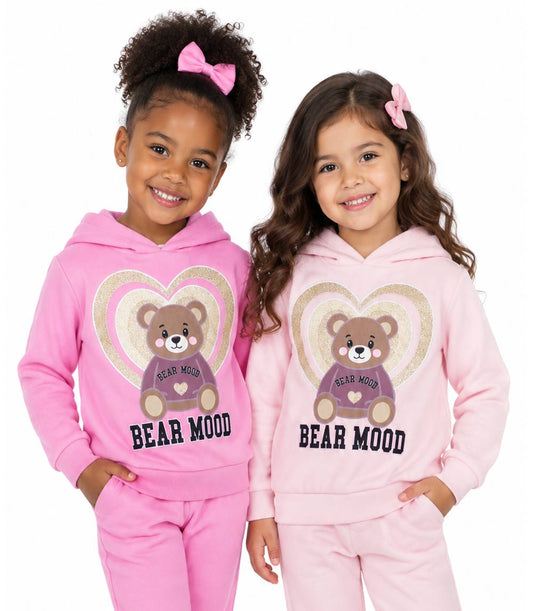 Girls Pink Bear Mood w Heart Screen Pull On Hoodie & Jogger Set – 8699002