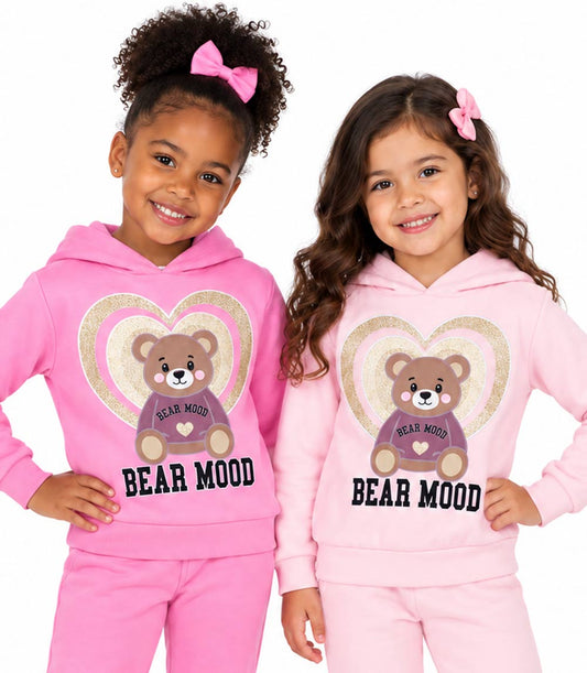 Girls Pink Bear Mood w Heart Screen Pull On Hoodie & Jogger Set – 8699002