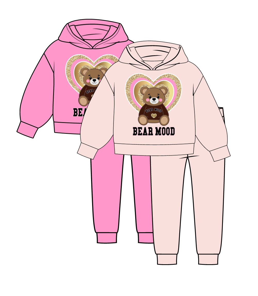 Girls Pink Bear Mood w Heart Screen Pull On Hoodie & Jogger Set – 8699002