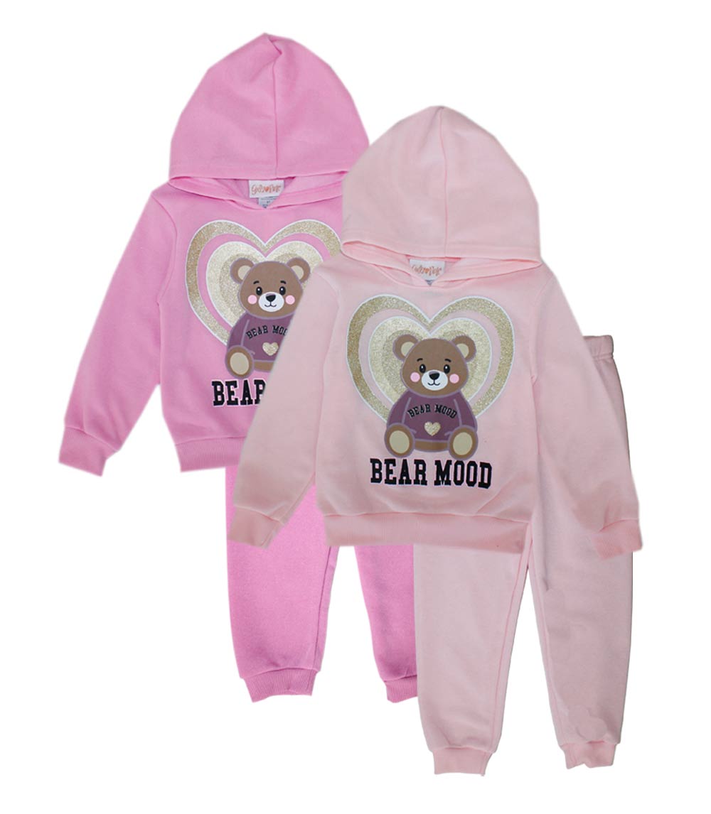 Conjunto deportivo con capucha y estampado de perro rosa para niña - 8618102
