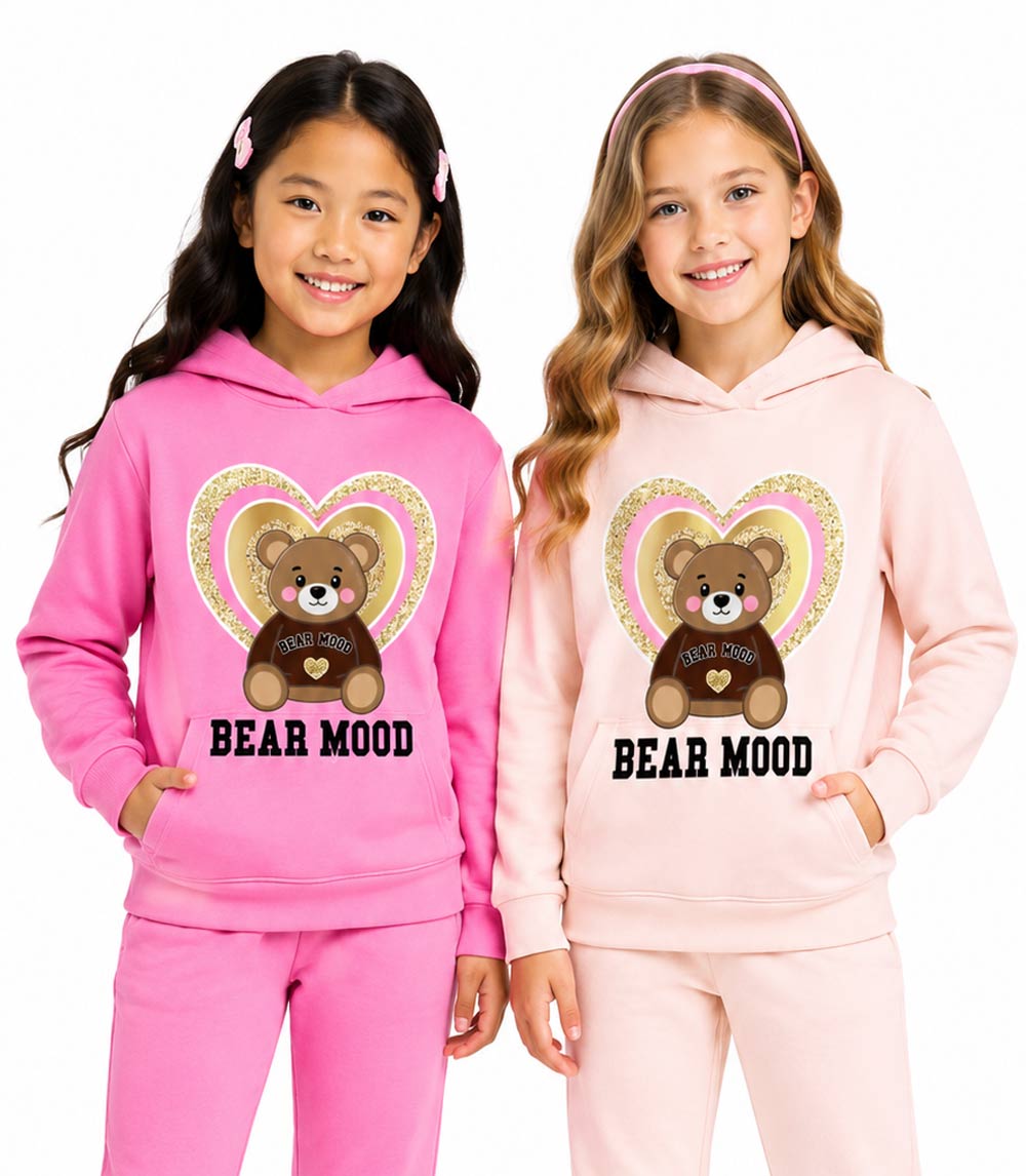 Girls Pink Bear Mood w Heart Screen Pull On Hoodie & Jogger Set – 8699004