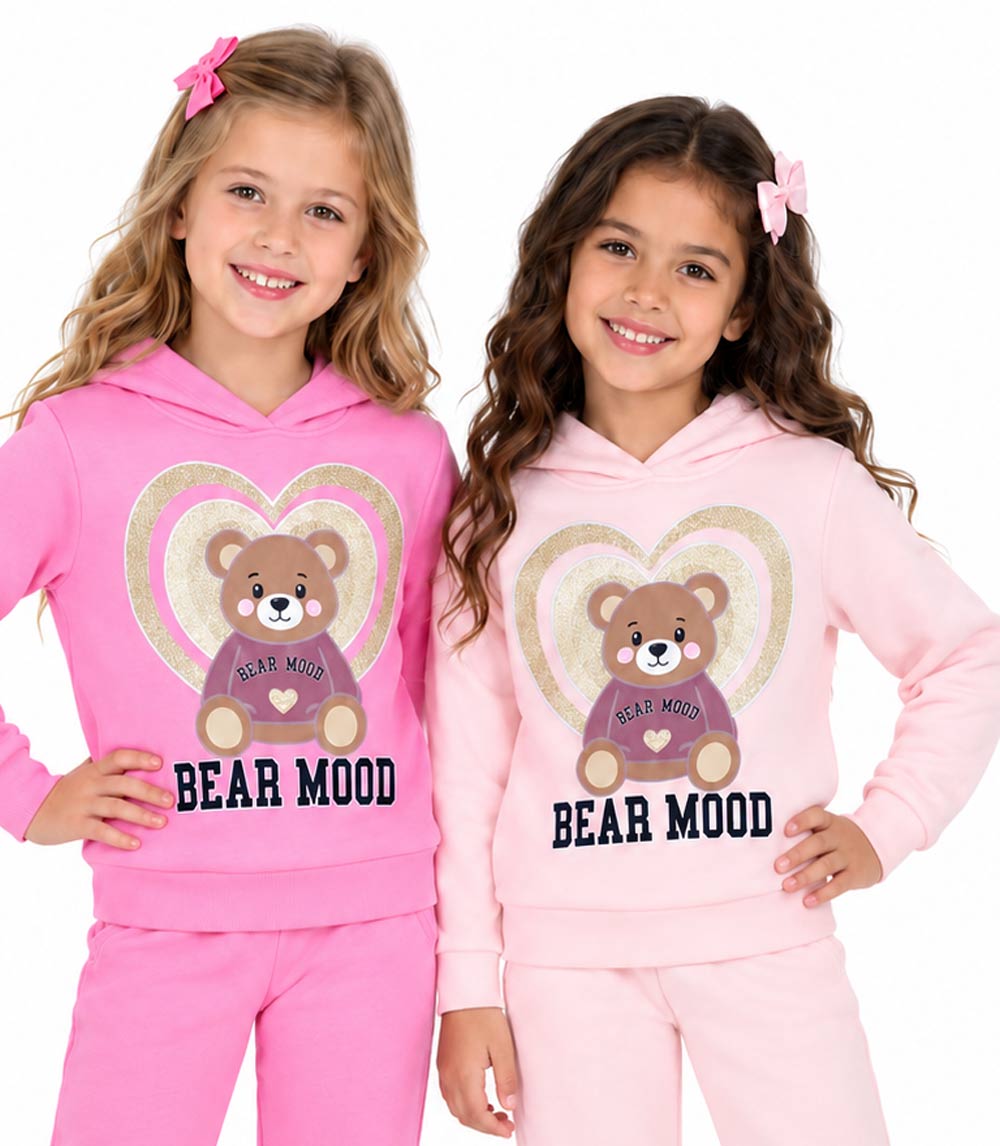 Conjunto deportivo con capucha y estampado de perro rosa para niña - 8618102