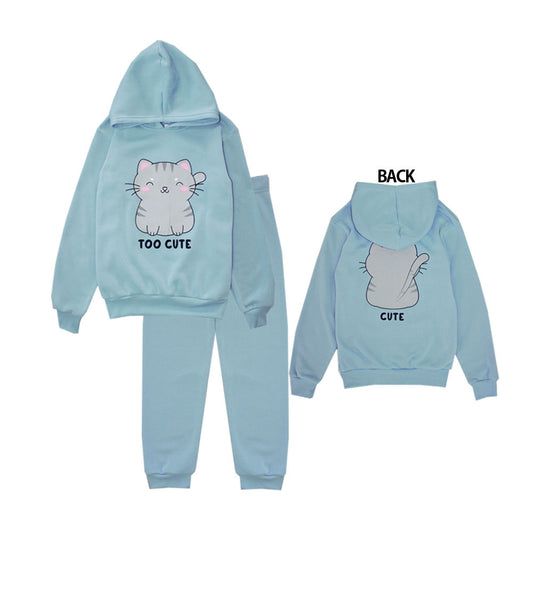 Conjunto deportivo con capucha y estampado de gato rosa para niña - 8616227