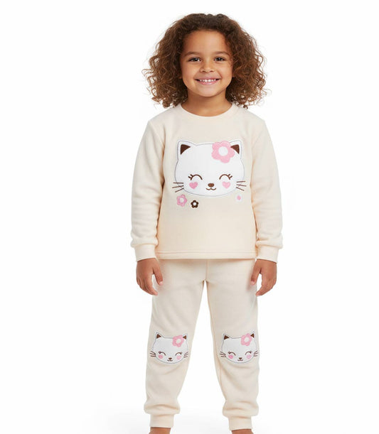 GIRLS PINK Cat Applique Crew Neck Jogset W Kneehits-8704802