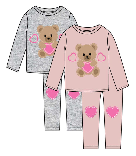 GIRLS PINK Teddy Bear Applique Crew Neck Jog Set W Kneehits-8706402