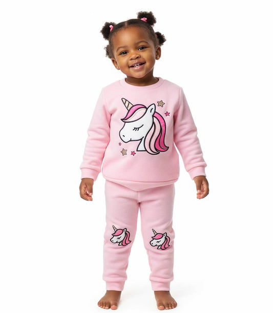 GIRLS PINK Unicorn Applique Crew Neck Jogset W Kneehits-8711002