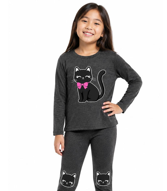 Conjunto deportivo rosa para niña con cuello redondo y apliques de unicornio y rodillas - 8711002