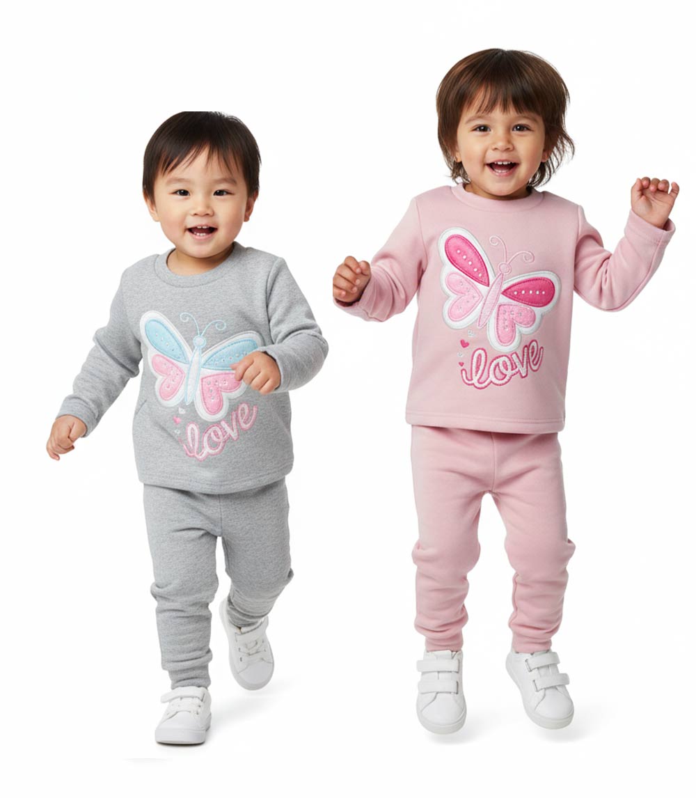 Conjunto deportivo rosa para niña con cuello redondo y apliques de unicornio y rodillas - 8711002