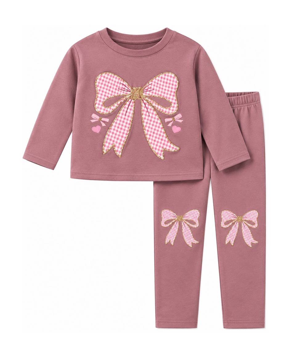 Conjunto deportivo rosa para niña con cuello redondo y apliques de unicornio y rodillas - 8711002