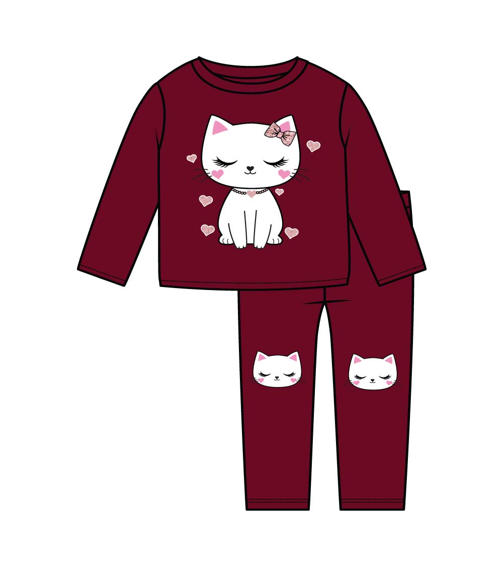 GIRLS PINK Cat Applique Crew Neck Jog Set W Kneehits-8728727