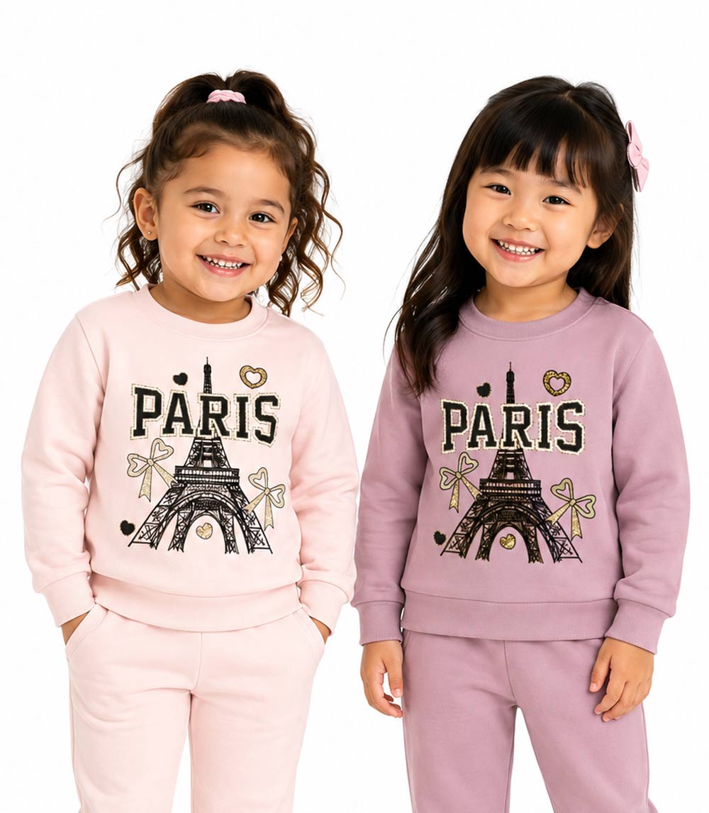 Conjunto deportivo rosa para niña con cuello redondo y apliques de unicornio y rodillas - 8711002