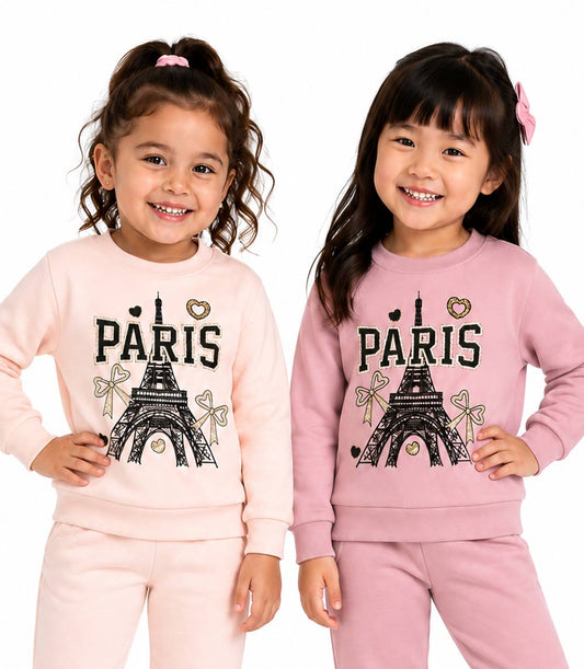 Conjunto deportivo rosa para niña con cuello redondo y apliques de unicornio y rodillas - 8711002