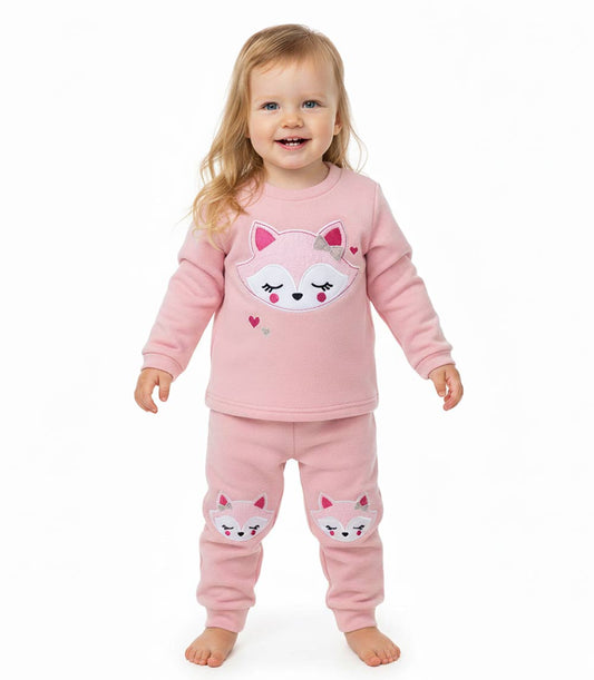GIRLS PINK Fox Applique Crew Neck Jogset W Kneehits-8737502