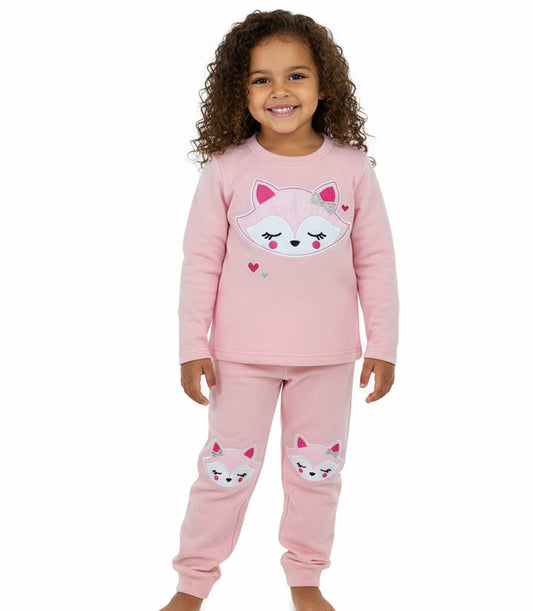 GIRLS PINK Fox Applique Crew Neck Jogset W Kneehits-8737504