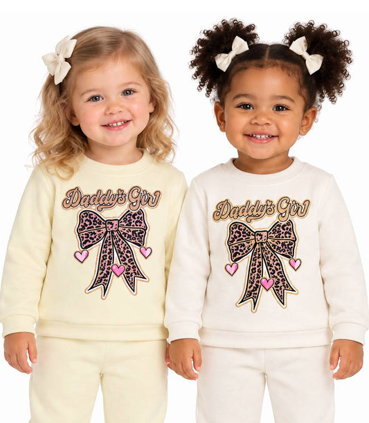 GIRLS PINK Daddy's Girl and Bow Animal Print Screen Crew Neck Jogset - 8743901