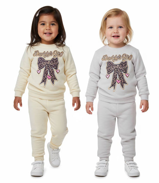 GIRLS PINK Daddy's Girl and Bow Animal Print Screen Crew Neck Jogset - 8743901