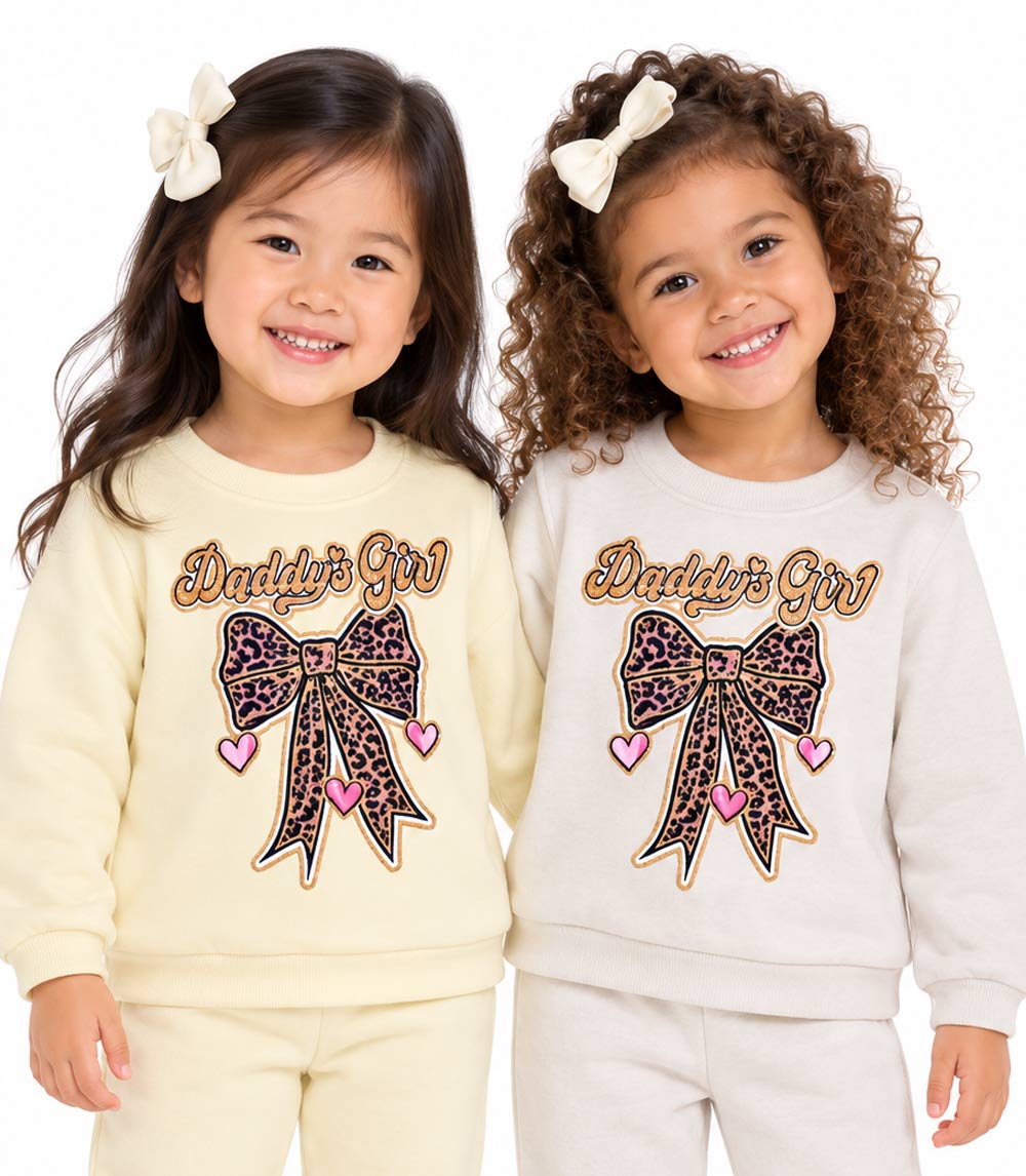 GIRLS PINK Daddy's Girl and Bow Animal Print Screen Crew Neck Jogset - 8743902