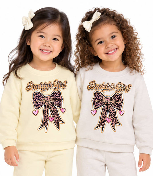 GIRLS PINK Daddy's Girl and Bow Animal Print Screen Crew Neck Jogset - 8743902