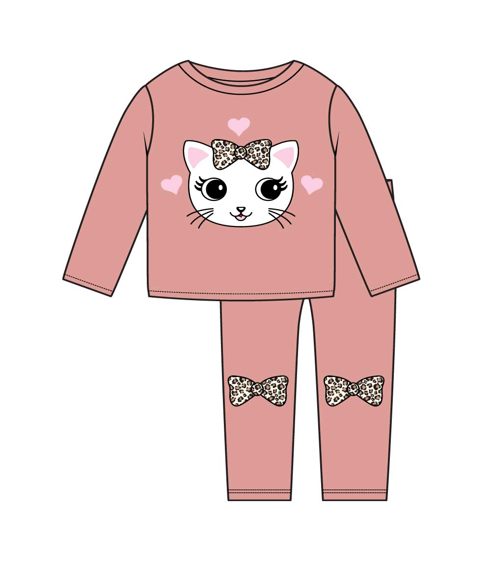 Girls “Kitty Cat” Applique Crew Neck & Jogger Set with Knee Hits – 8753301