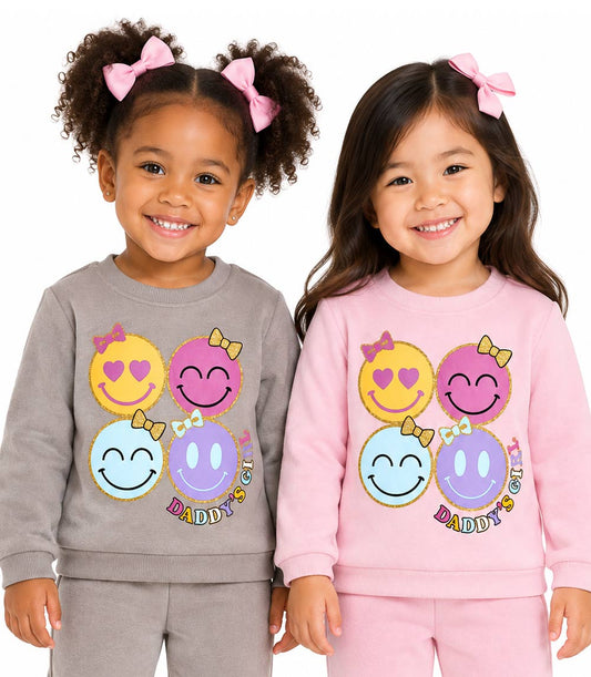 GIRLS PINK Daddy's Girl W Happy Faces Screen Crew Neck Jogset - 8757101