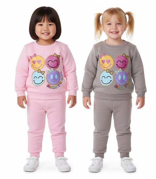 GIRLS PINK Daddy's Girl W Happy Faces Screen Crew Neck Jogset - 8757101