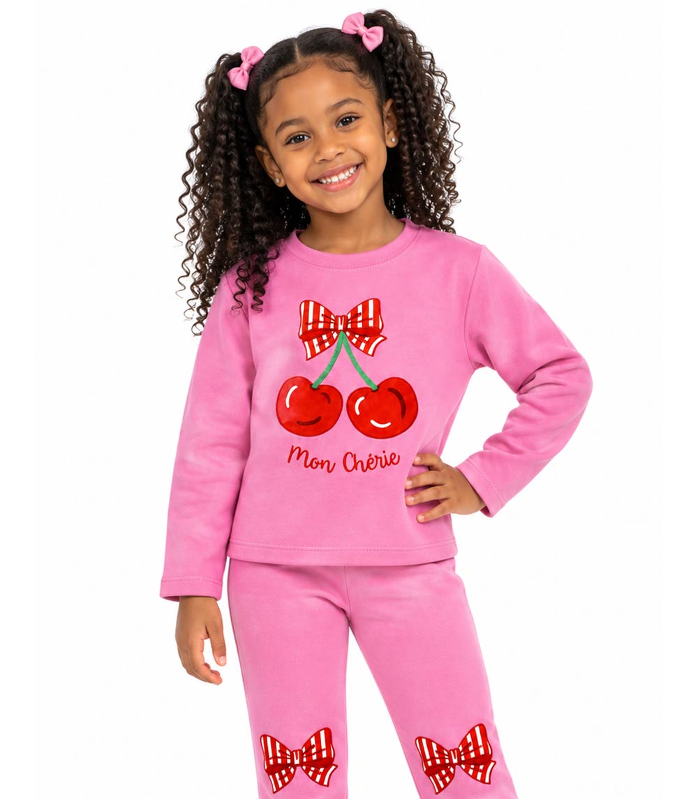 Conjunto deportivo rosa para niña con cuello redondo y apliques de unicornio y rodillas - 8711002