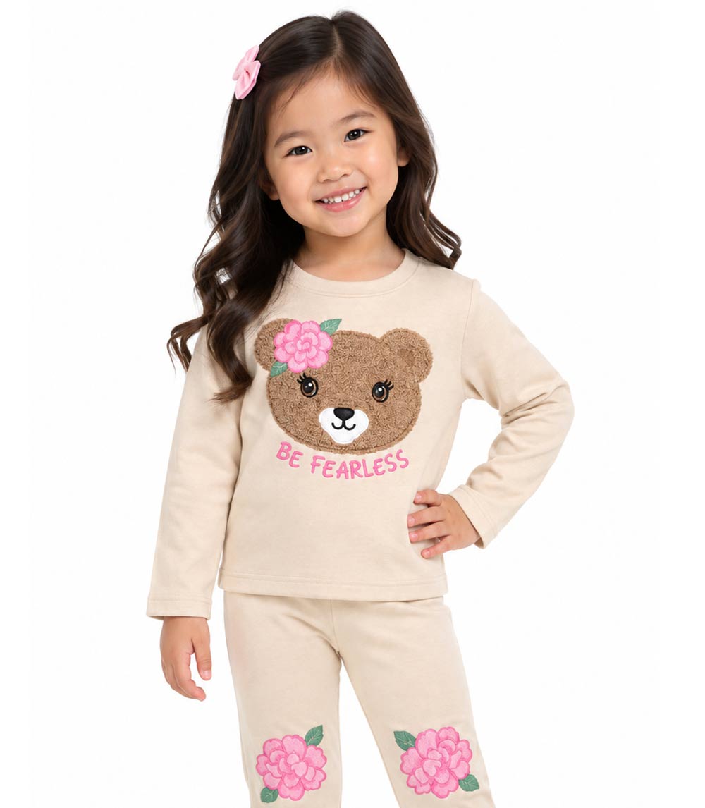 Conjunto deportivo rosa para niña con cuello redondo y apliques de unicornio y rodillas - 8711002