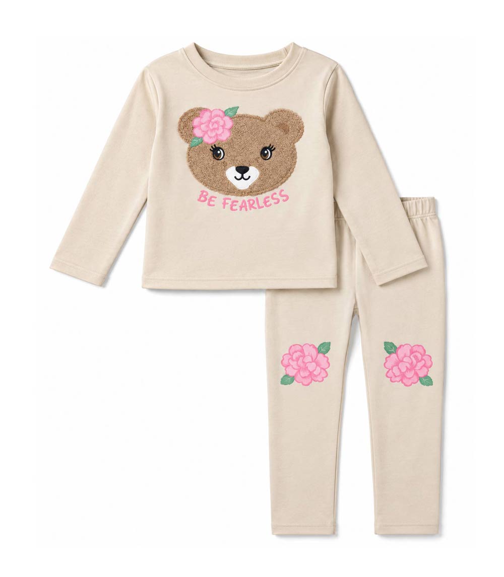 Conjunto deportivo rosa para niña con cuello redondo y apliques de unicornio y rodillas - 8711002