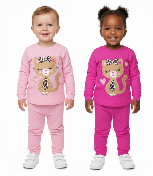 GIRLS PINK Kitty Cat Applique Crew Neck Jogset - 8772700