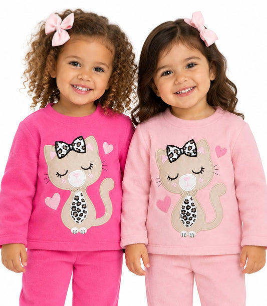 GIRLS PINK Kitty Cat Applique Crew Neck Jogset - 8772701
