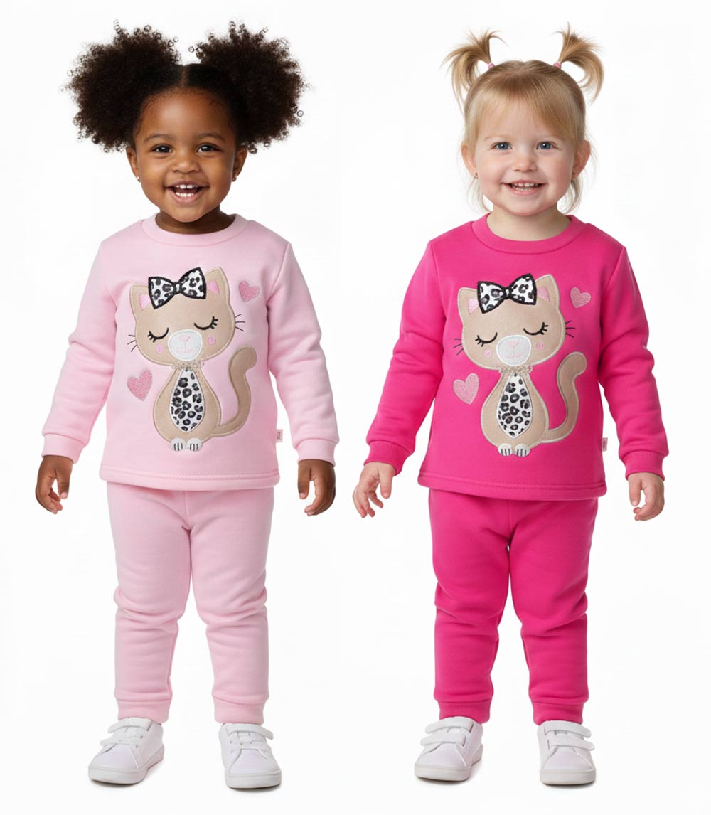GIRLS PINK Kitty Cat Applique Crew Neck Jogset - 8772702