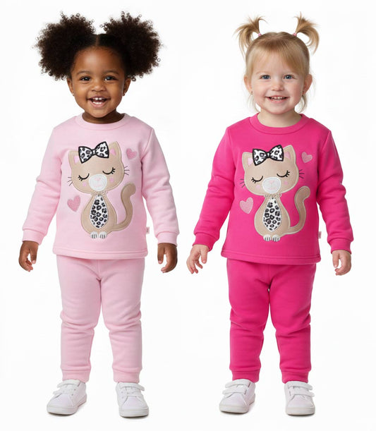 GIRLS PINK Kitty Cat Applique Crew Neck Jogset - 8772702
