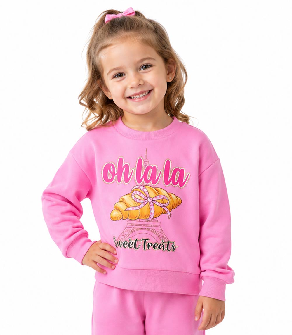 Conjunto deportivo con capucha y estampado de perro rosa para niña - 8618102