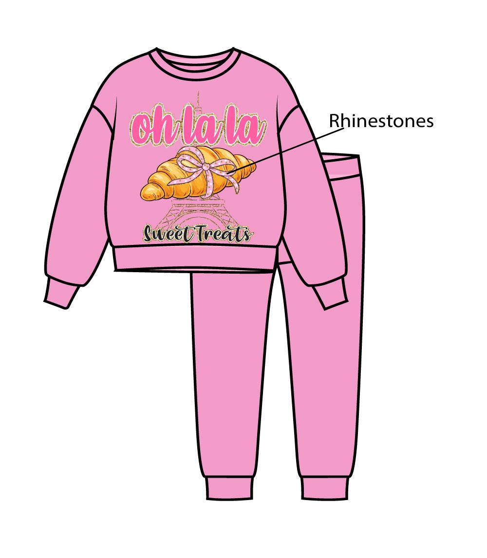 Conjunto deportivo con capucha y estampado de perro rosa para niña - 8618102
