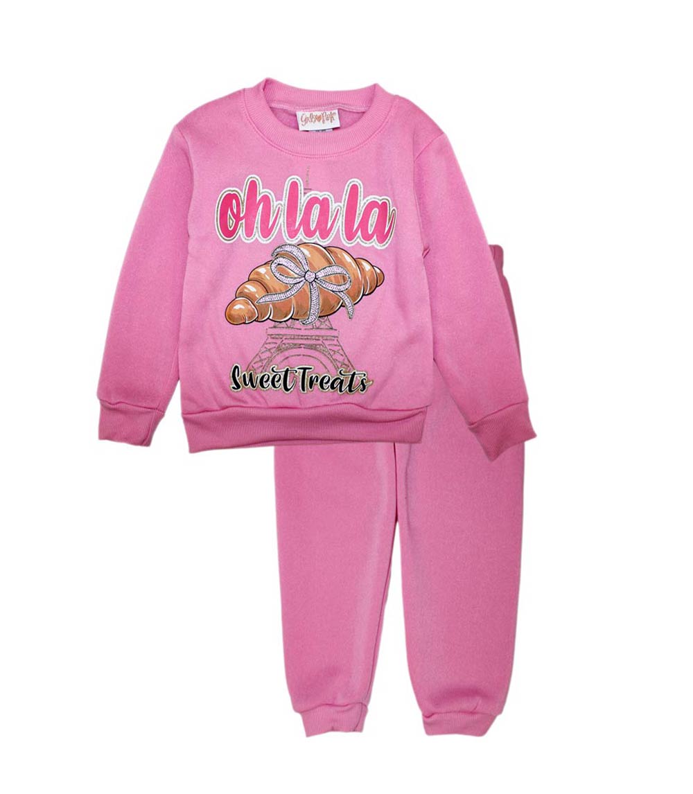 Conjunto deportivo con capucha y estampado de perro rosa para niña - 8618102