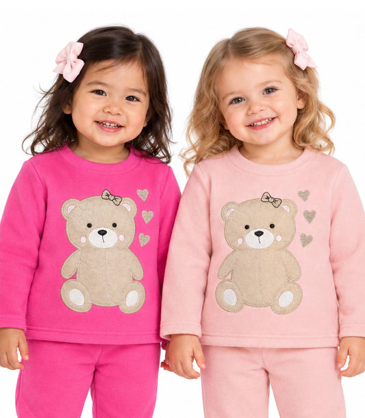 GIRLS PINK Teddy Bear Applique Crew Neck Jogset - 8781801