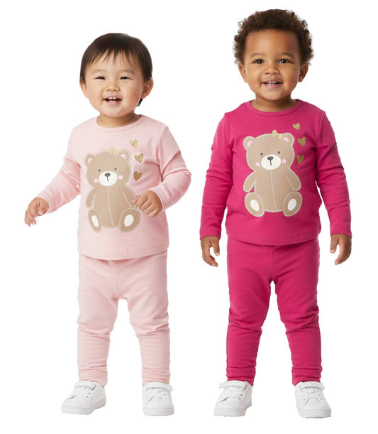 GIRLS PINK Teddy Bear Applique Crew Neck Jogset - 8781800