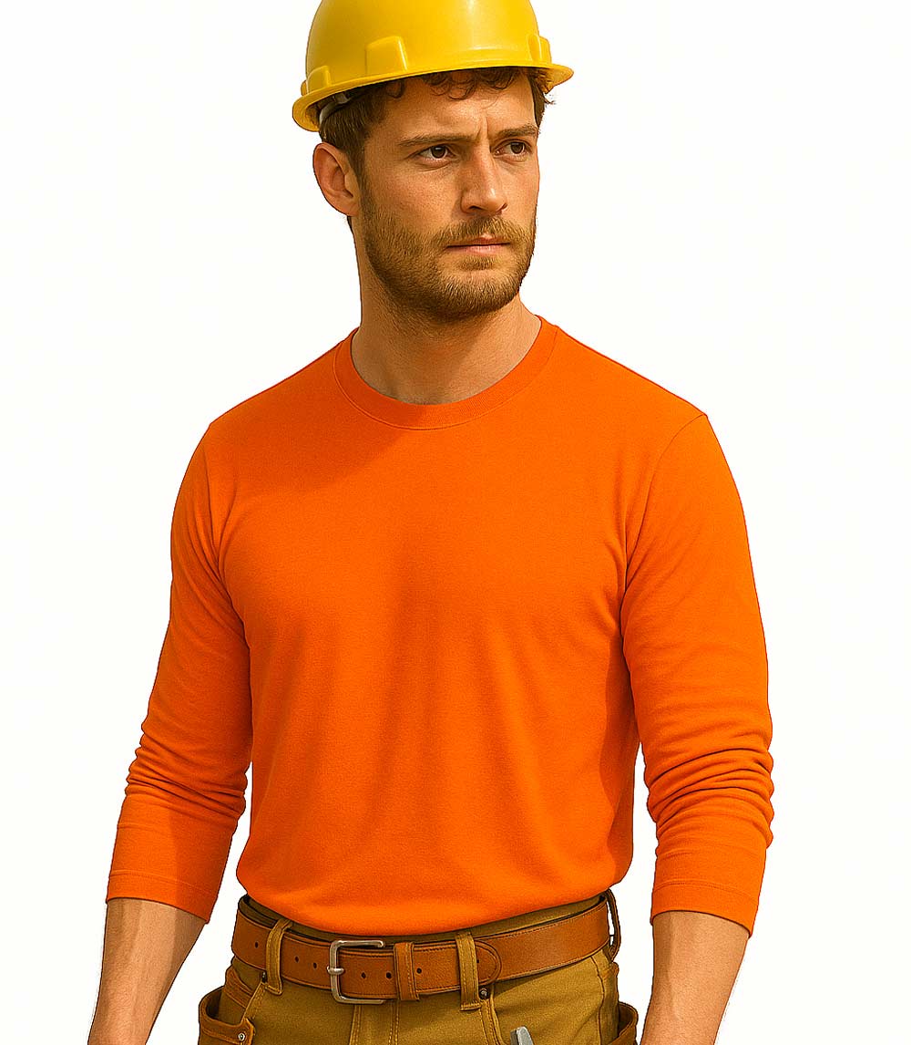 Camiseta de manga larga de alto rendimiento con cuello redondo, color naranja - 7648809